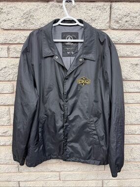 Volcom Black Windbreaker Jacket with Yellow Patch